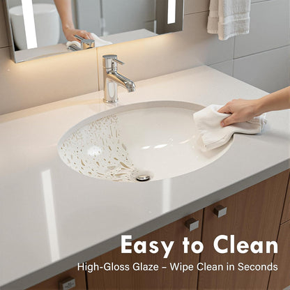 18.3" x 15.35" Oval Undermount Bathroom Sink, White Ceramic Glazed Basin