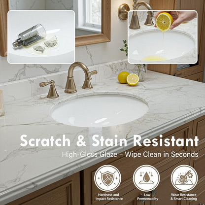 18.3" x 15.35" Oval Undermount Bathroom Sink, White Ceramic Glazed Basin