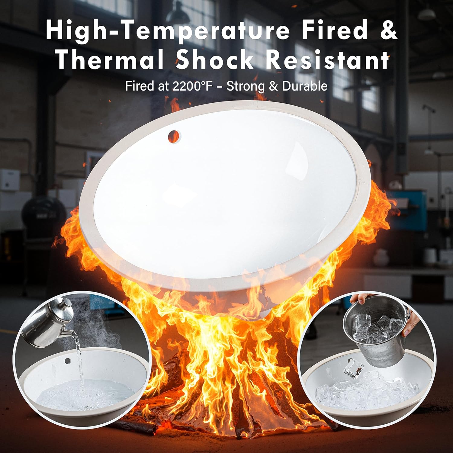 18.3" x 15.35" Oval Undermount Bathroom Sink, White Ceramic Glazed Basin