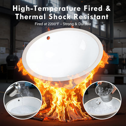 18.3" x 15.35" Oval Undermount Bathroom Sink, White Ceramic Glazed Basin