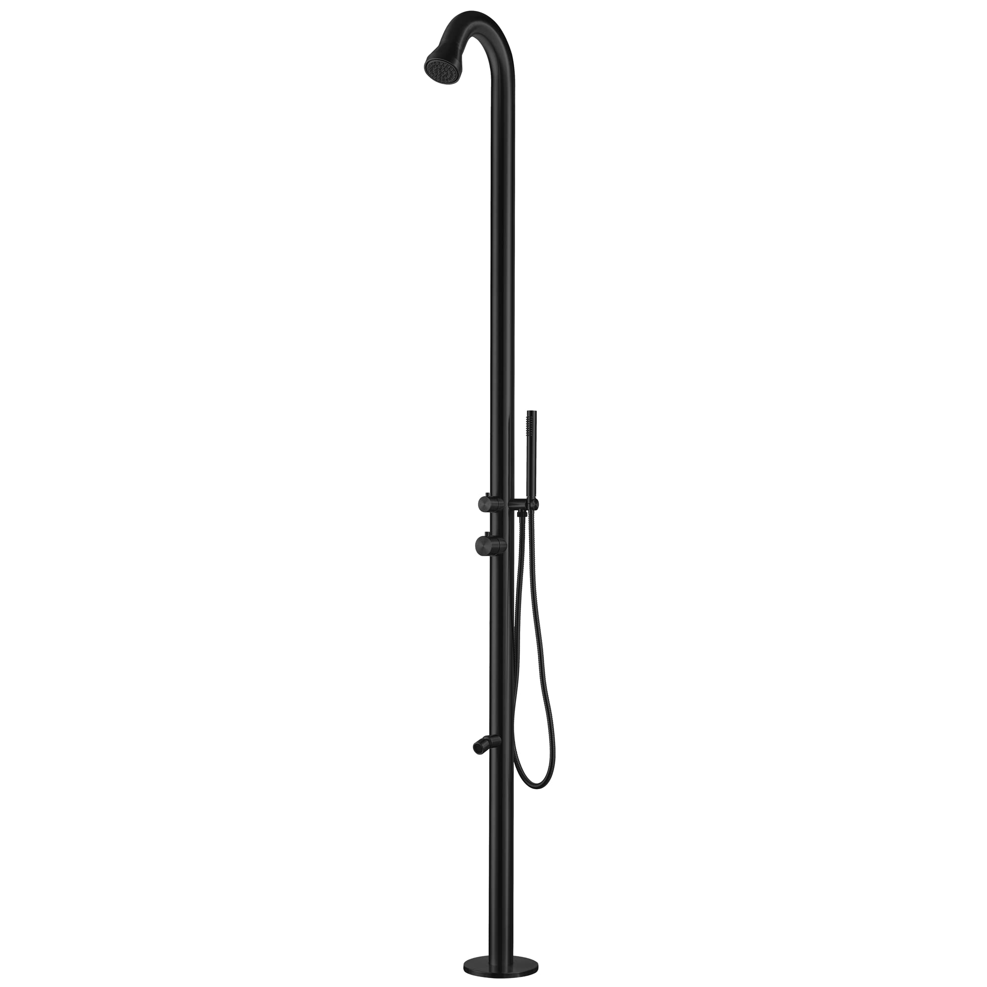 Outdoor Shower with Hot/Cold Water, Wand Hand and Foot Wash Spout Matte Black