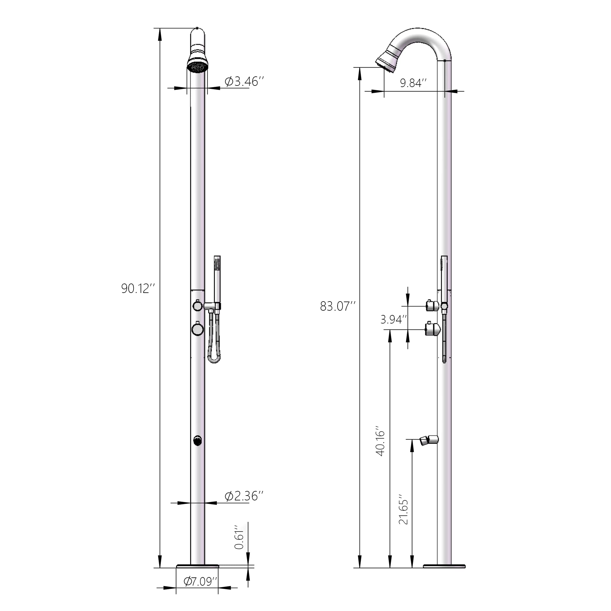 Outdoor Shower with Hot/Cold Water, Wand Hand and Foot Wash Spout Matte Black