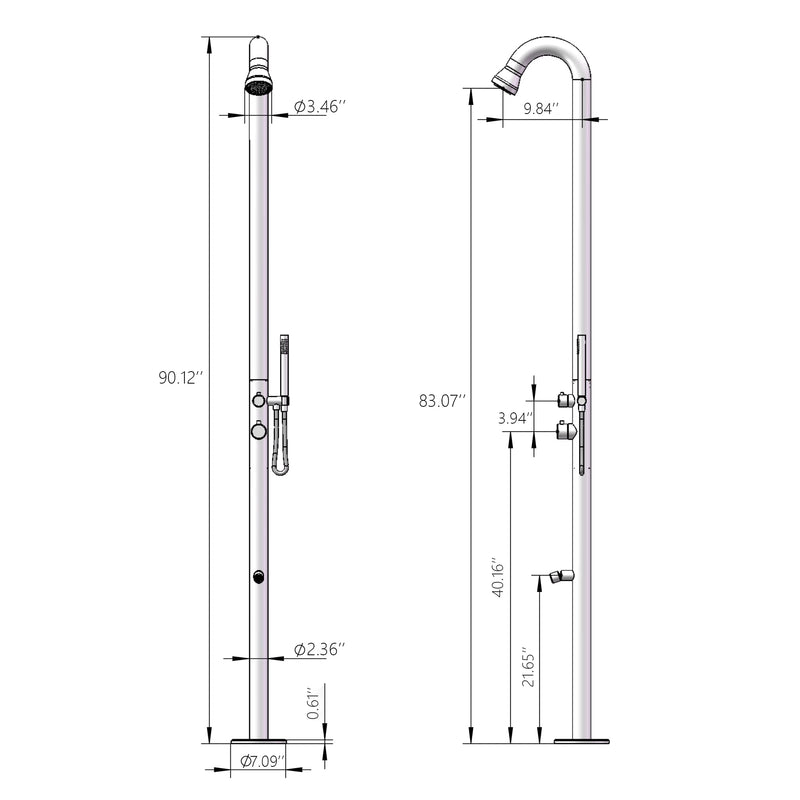 Outdoor Shower with Hot/Cold Water, Wand Hand and Foot Wash Spout Matte Black