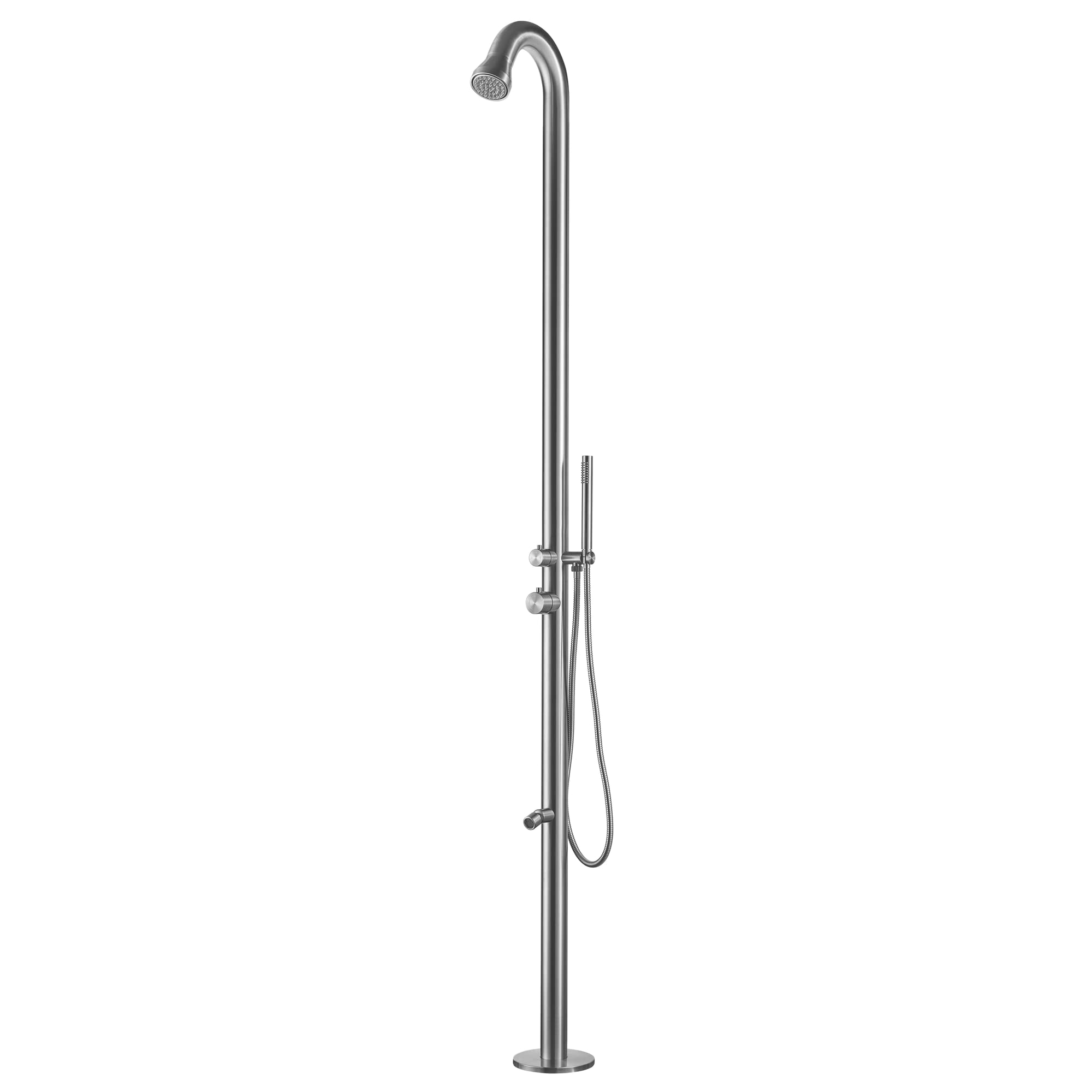 Outdoor Shower with Hot/Cold Water, Wand Hand and Foot Wash Spout Brushed