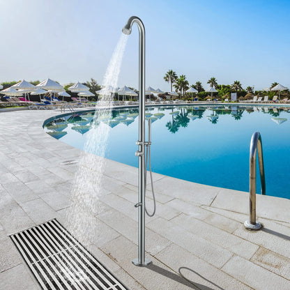 Outdoor Shower with Hot/Cold Water, Wand Hand and Foot Wash Spout Brushed