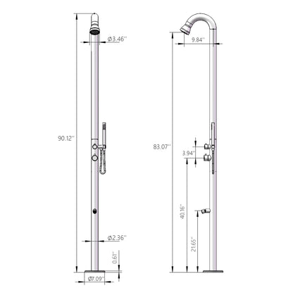 Outdoor Shower with Hot/Cold Water, Wand Hand and Foot Wash Spout Brushed