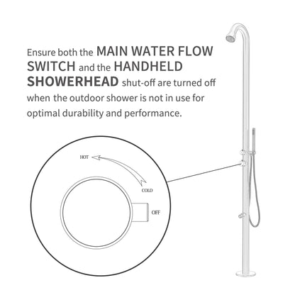 Outdoor Shower with Hot/Cold Water, Wand Hand and Foot Wash Spout Brushed