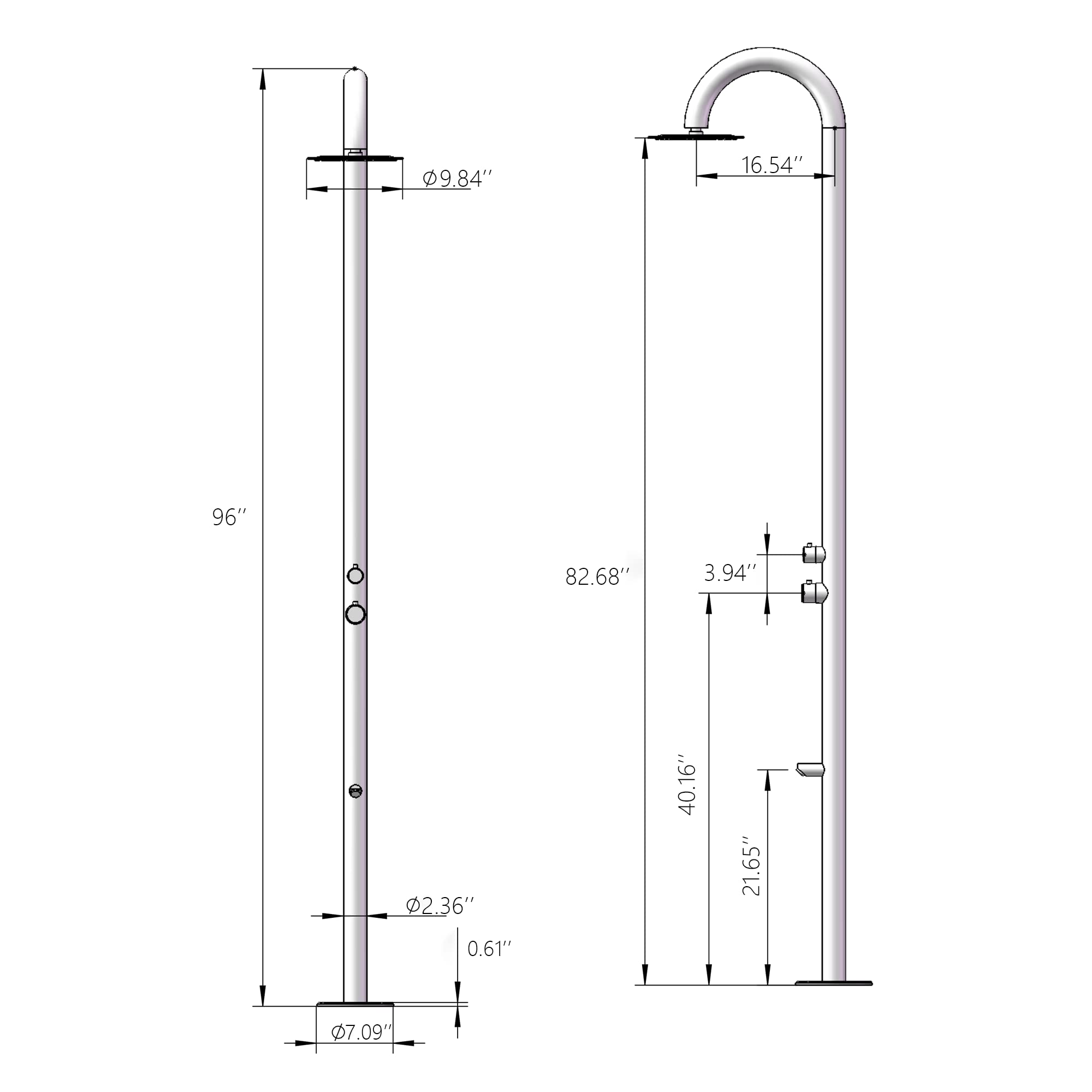 Outdoor Shower with Foot Spout Rinse Matte Black