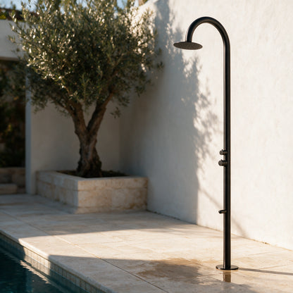 Outdoor Shower with Foot Spout Rinse Matte Black