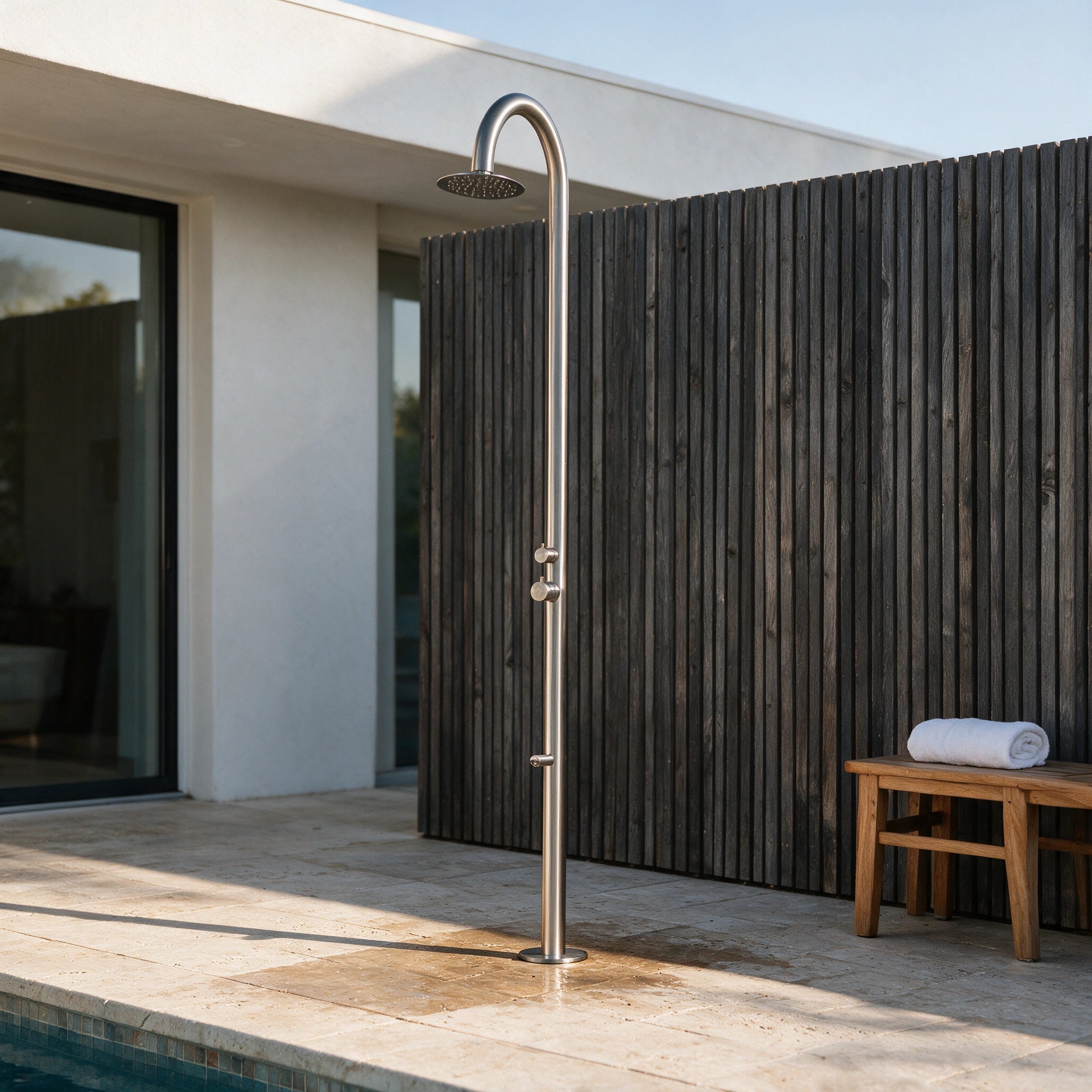 Outdoor Shower with Foot Spout Rinse Brushed
