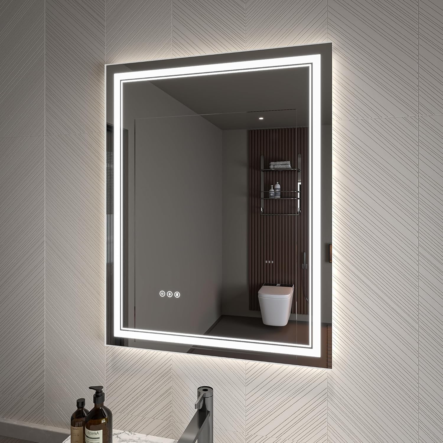 LED Bathroom Mirror – Anti-Fog, Dimmable Front & Backlit Wall Mirror 36” x 28"