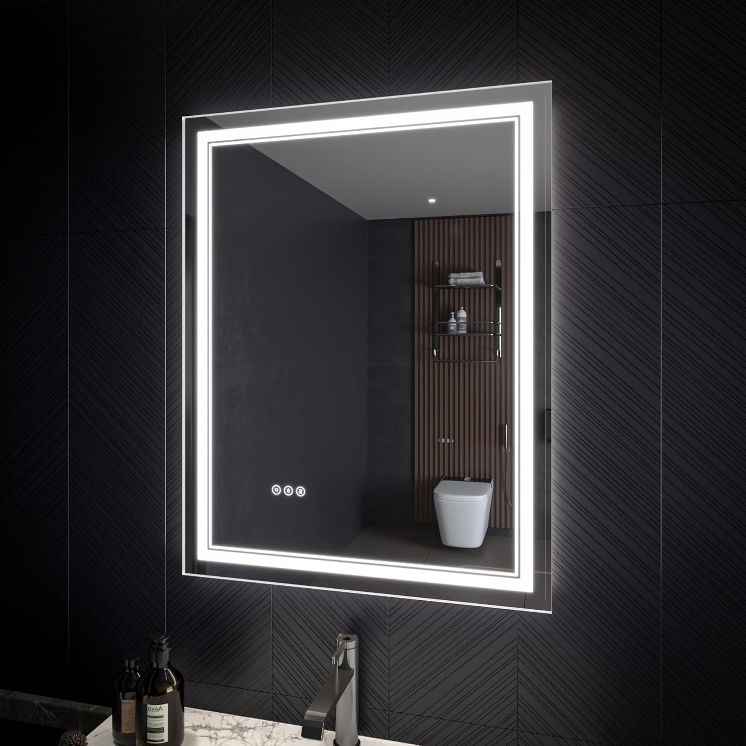 LED Bathroom Mirror – Anti-Fog, Dimmable Front & Backlit Wall Mirror 36” x 28"