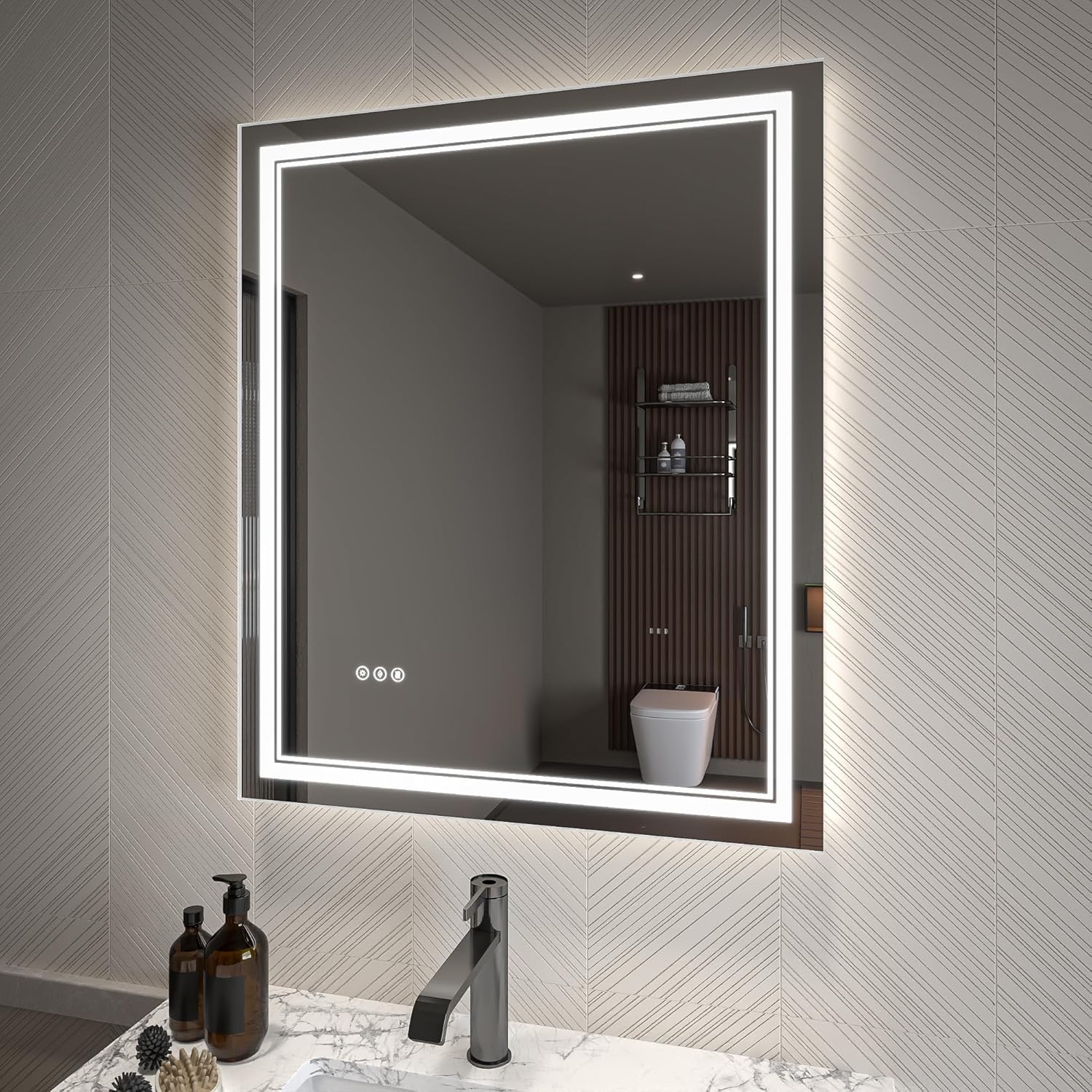 LED Bathroom Mirror – Anti-Fog, Dimmable Front & Backlit Wall Mirror 36” x 30"