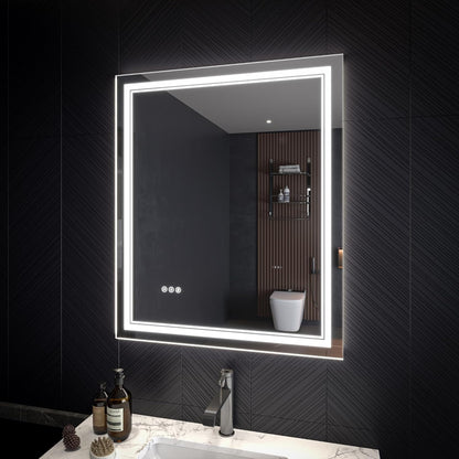 LED Bathroom Mirror – Anti-Fog, Dimmable Front & Backlit Wall Mirror 36” x 30"
