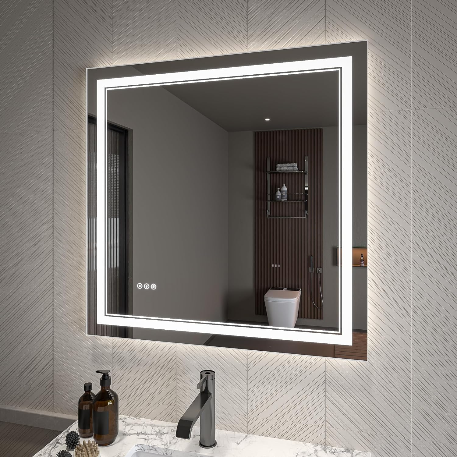 LED Bathroom Mirror – Anti-Fog, Dimmable Front & Backlit Wall Mirror 36” x 36"