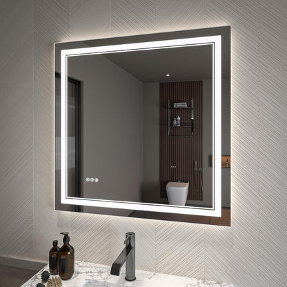 LED Bathroom Mirror – Anti-Fog, Dimmable Front & Backlit Wall Mirror 36” x 36"