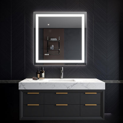 LED Bathroom Mirror – Anti-Fog, Dimmable Front & Backlit Wall Mirror 36” x 36"