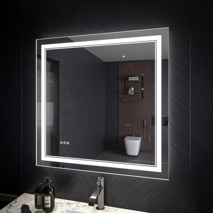 LED Bathroom Mirror – Anti-Fog, Dimmable Front & Backlit Wall Mirror 36” x 36"