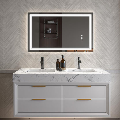 LED Bathroom Mirror – Anti-Fog, Dimmable Front & Backlit Wall Mirror 24” x 40"