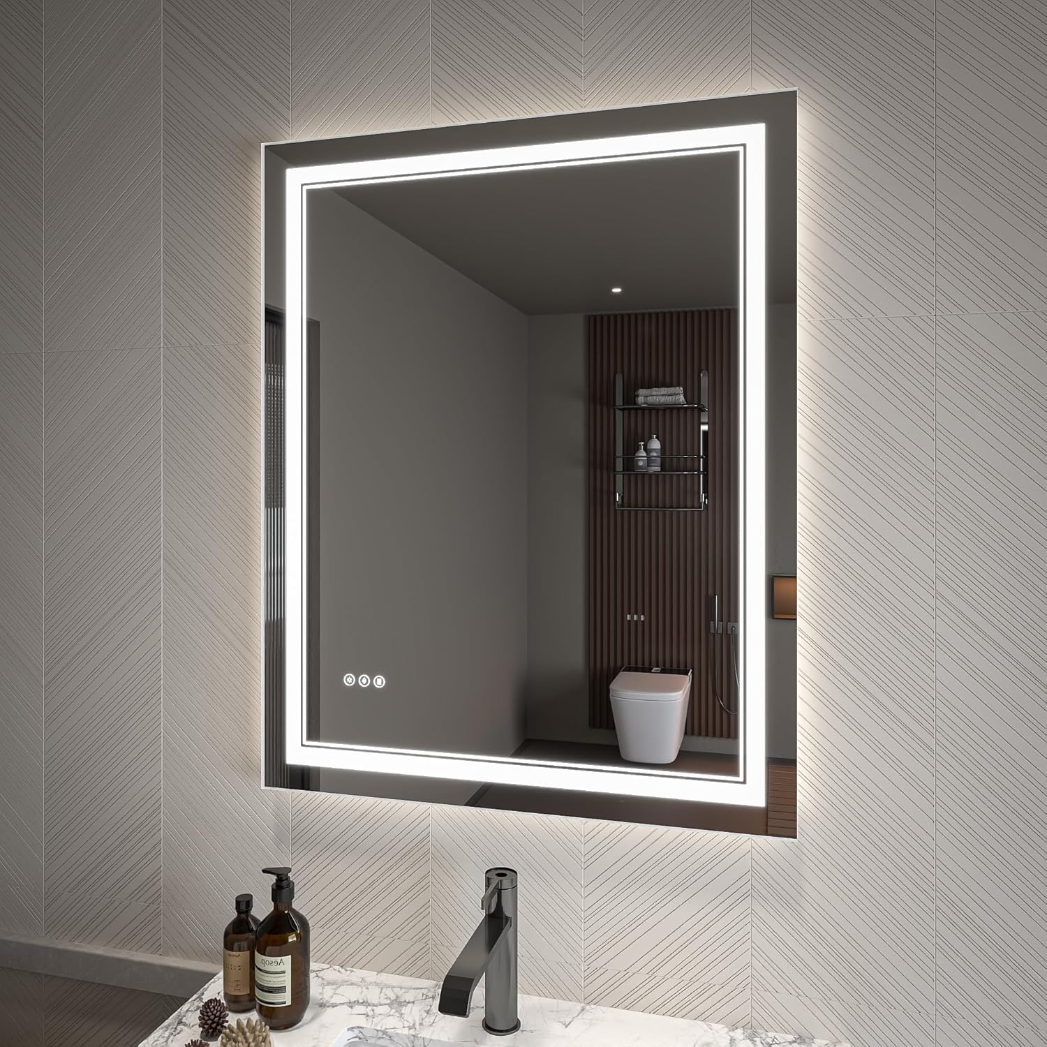 LED Bathroom Mirror – Anti-Fog, Dimmable Front & Backlit Wall Mirror 32” x 40"