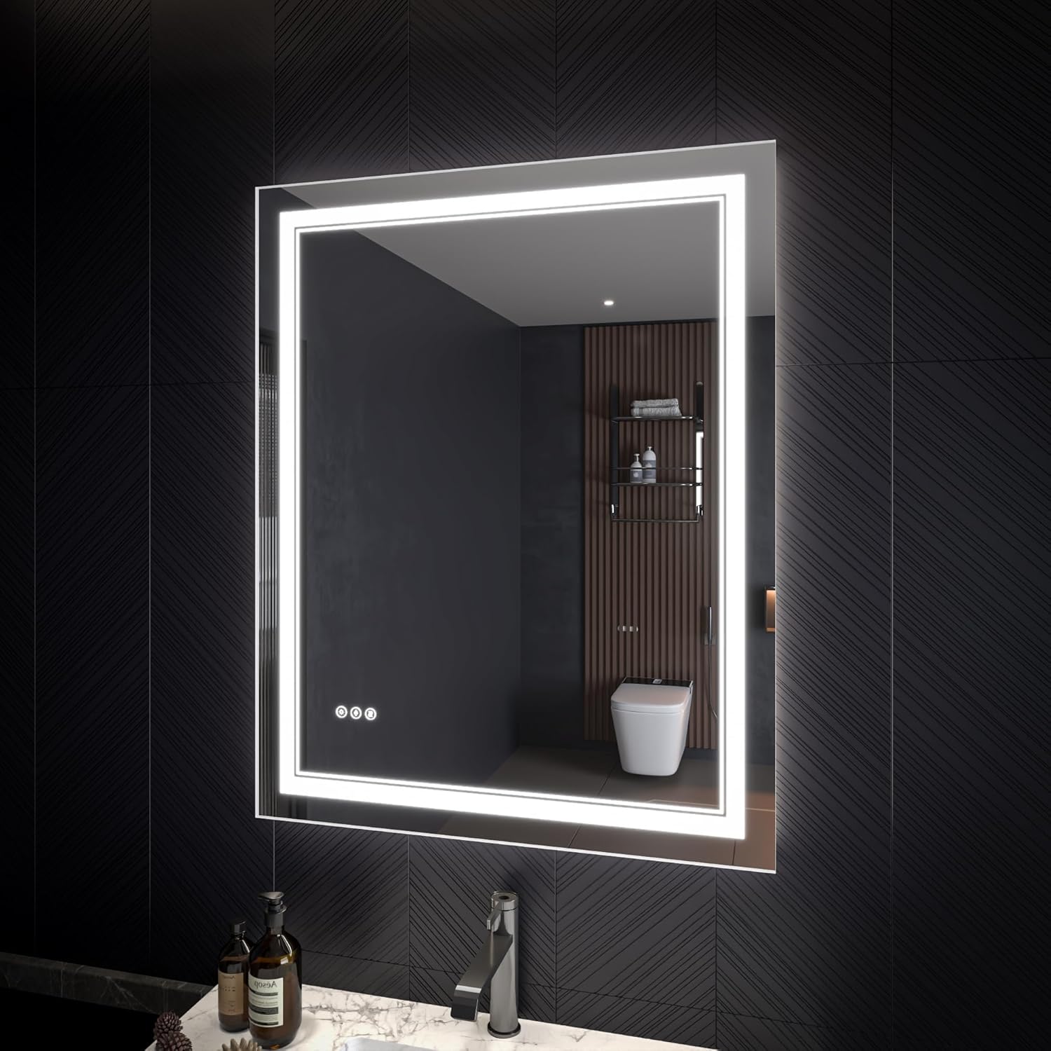 LED Bathroom Mirror – Anti-Fog, Dimmable Front & Backlit Wall Mirror 32” x 40"