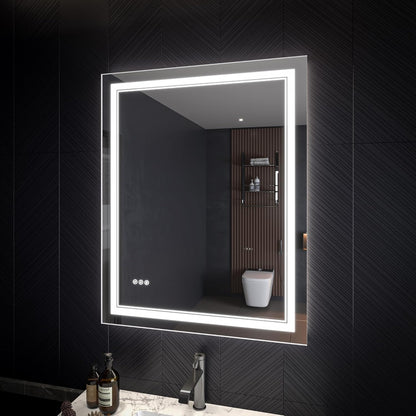 LED Bathroom Mirror – Anti-Fog, Dimmable Front & Backlit Wall Mirror 32” x 40"
