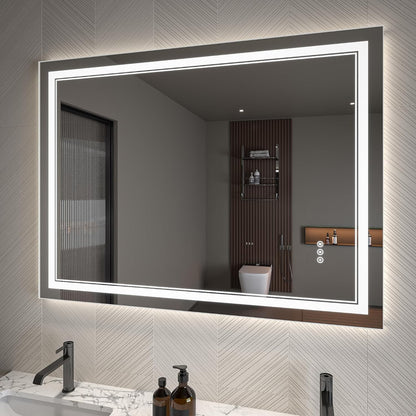 LED Bathroom Mirror – Anti-Fog, Dimmable Front & Backlit Wall Mirror 36” x 48"
