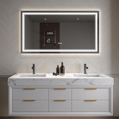 LED Bathroom Mirror – Anti-Fog, Dimmable Front & Backlit Wall Mirror 30” x 55"