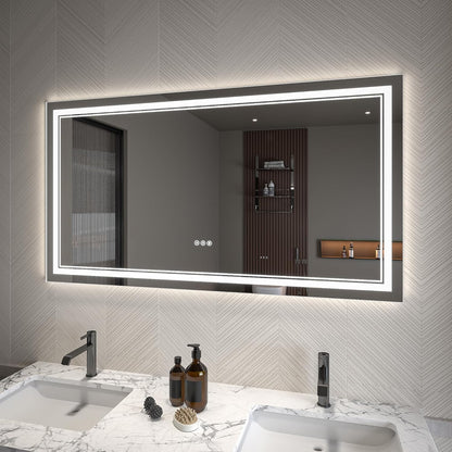 LED Bathroom Mirror – Anti-Fog, Dimmable Front & Backlit Wall Mirror 30” x 55"