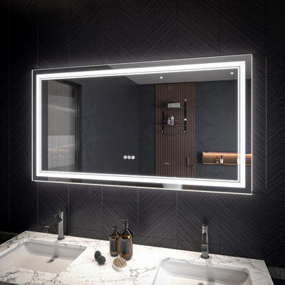 LED Bathroom Mirror – Anti-Fog, Dimmable Front & Backlit Wall Mirror 30” x 55"