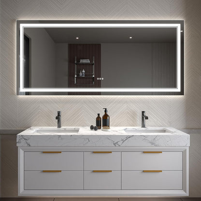 LED Bathroom Mirror – Anti-Fog, Dimmable Front & Backlit Wall Mirror 28” x 60"
