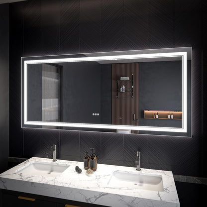 LED Bathroom Mirror – Anti-Fog, Dimmable Front & Backlit Wall Mirror 28” x 60"