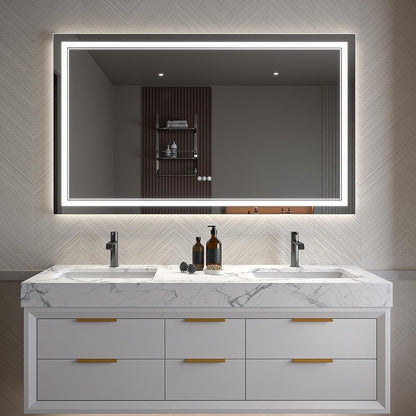 LED Bathroom Mirror – Anti-Fog, Dimmable Front & Backlit Wall Mirror 36” x 60"