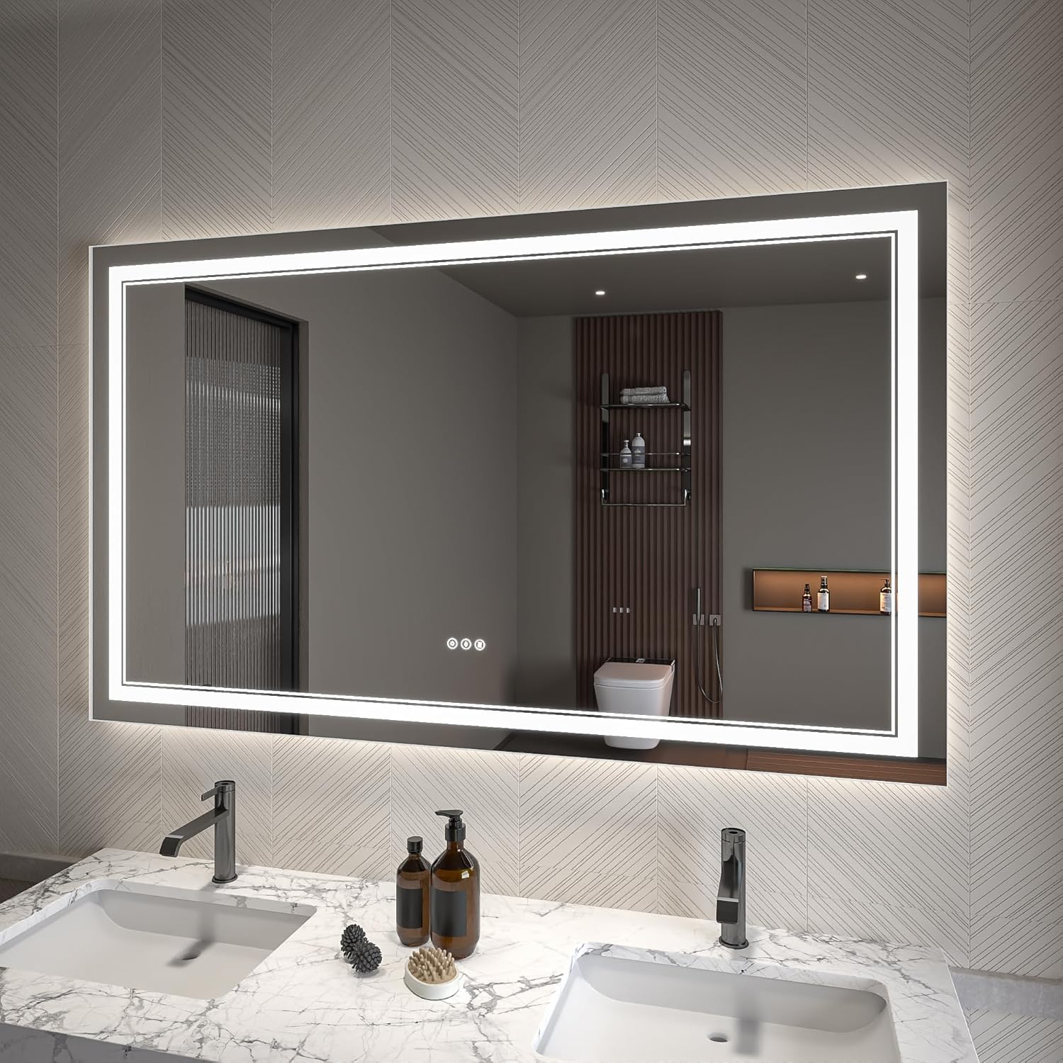 LED Bathroom Mirror – Anti-Fog, Dimmable Front & Backlit Wall Mirror 36” x 60"