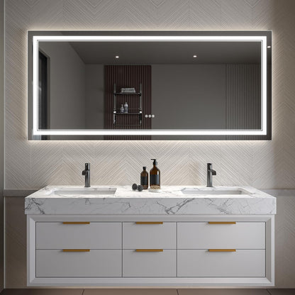 LED Bathroom Mirror – Anti-Fog, Dimmable Front & Backlit Wall Mirror 32” x 72"