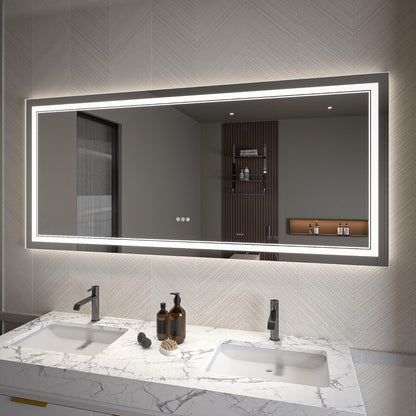 LED Bathroom Mirror – Anti-Fog, Dimmable Front & Backlit Wall Mirror 32” x 72"