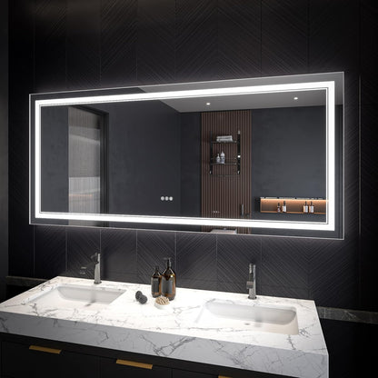 LED Bathroom Mirror – Anti-Fog, Dimmable Front & Backlit Wall Mirror 32” x 72"