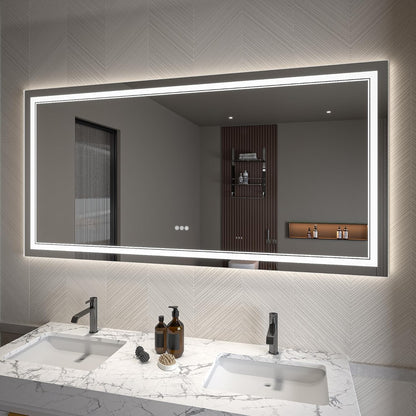 LED Bathroom Mirror – Anti-Fog, Dimmable Front & Backlit Wall Mirror 36” x 72"