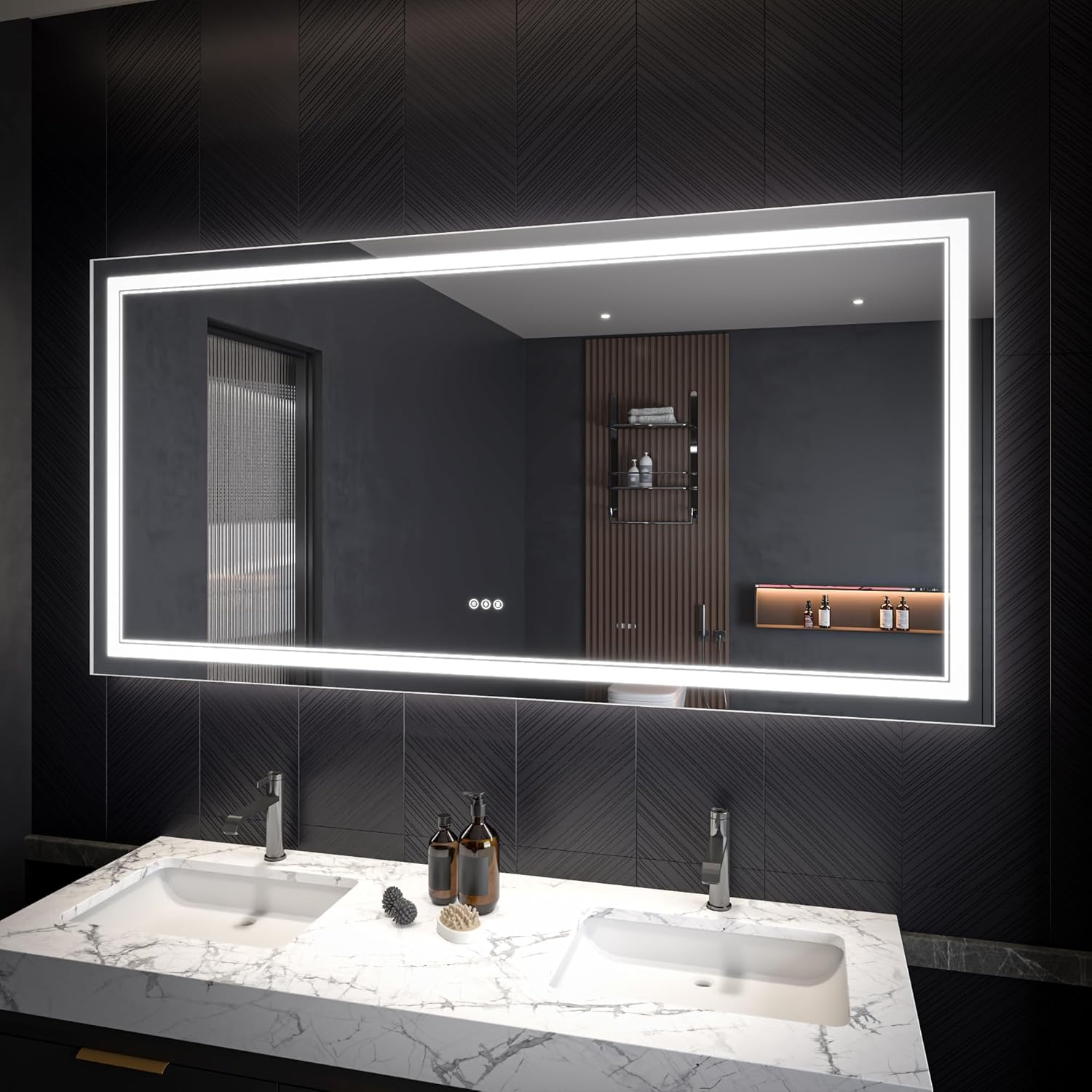 LED Bathroom Mirror – Anti-Fog, Dimmable Front & Backlit Wall Mirror 36” x 72"