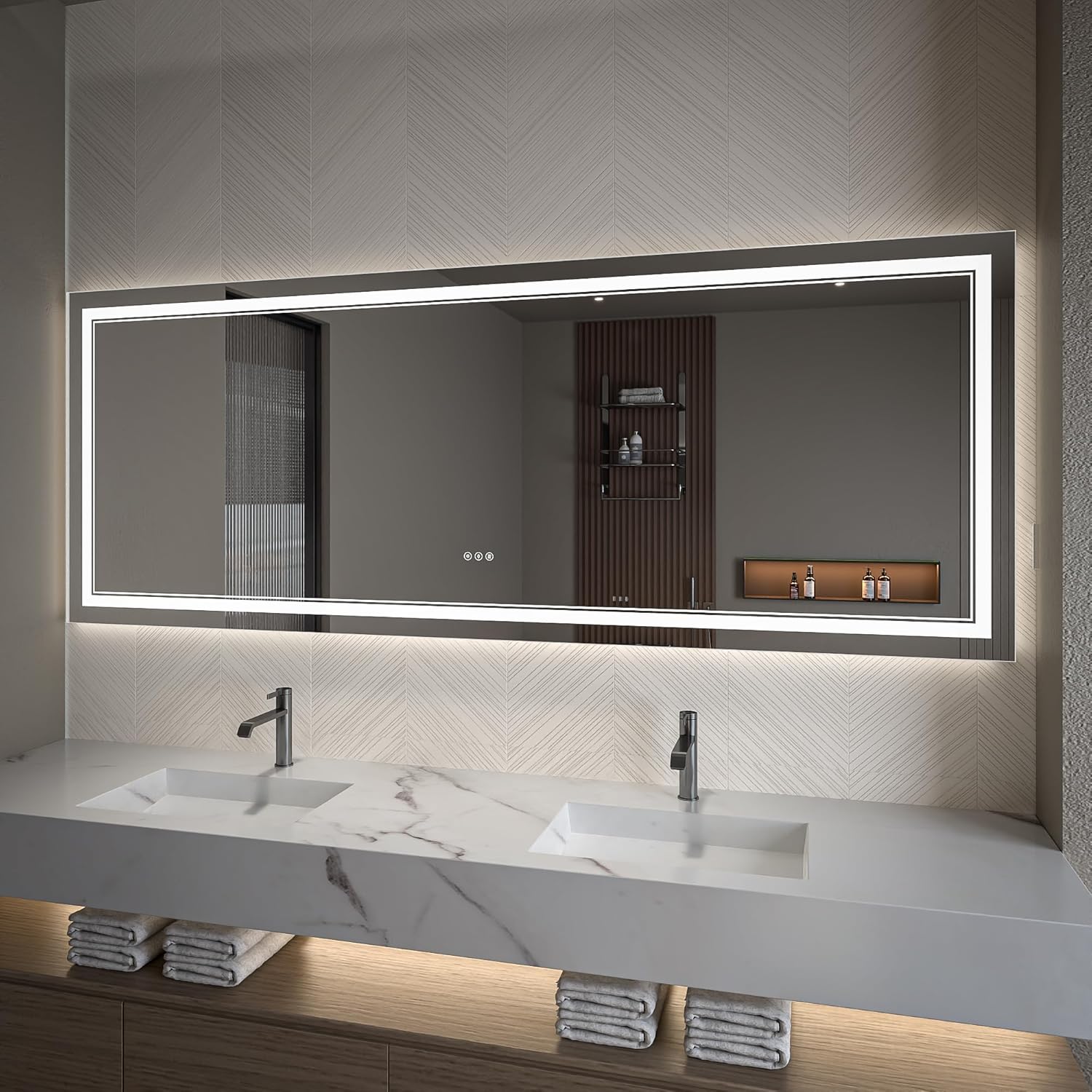 LED Bathroom Mirror – Anti-Fog, Dimmable Front & Backlit Wall Mirror 32” x 84"