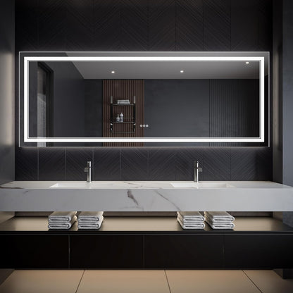 LED Bathroom Mirror – Anti-Fog, Dimmable Front & Backlit Wall Mirror 32” x 84"