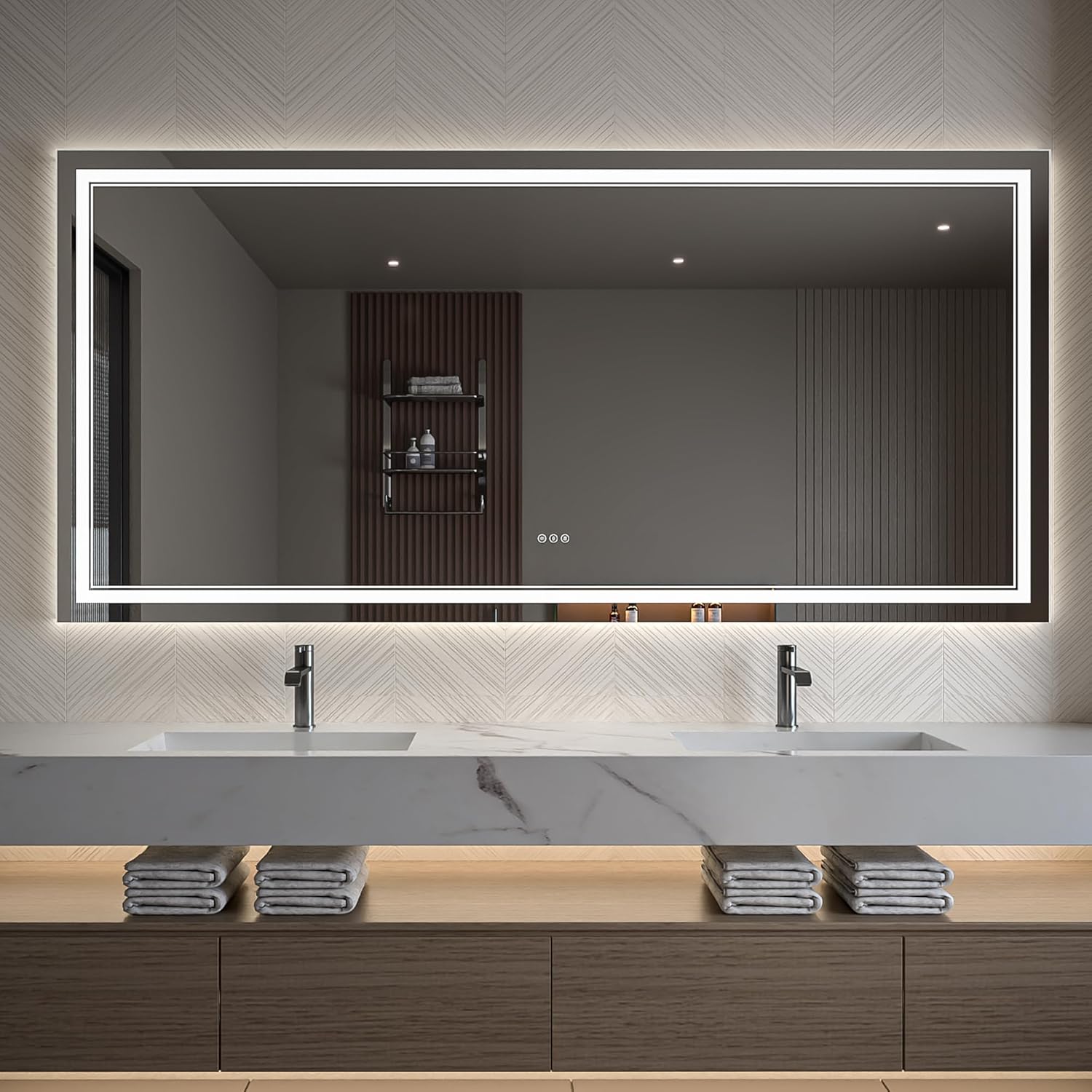 LED Bathroom Mirror – Anti-Fog, Dimmable Front & Backlit Wall Mirror 40” x 84"