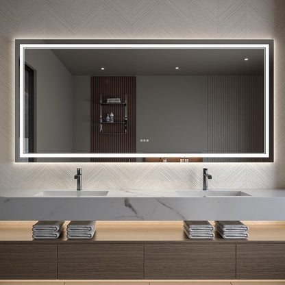 LED Bathroom Mirror – Anti-Fog, Dimmable Front & Backlit Wall Mirror 40” x 84"