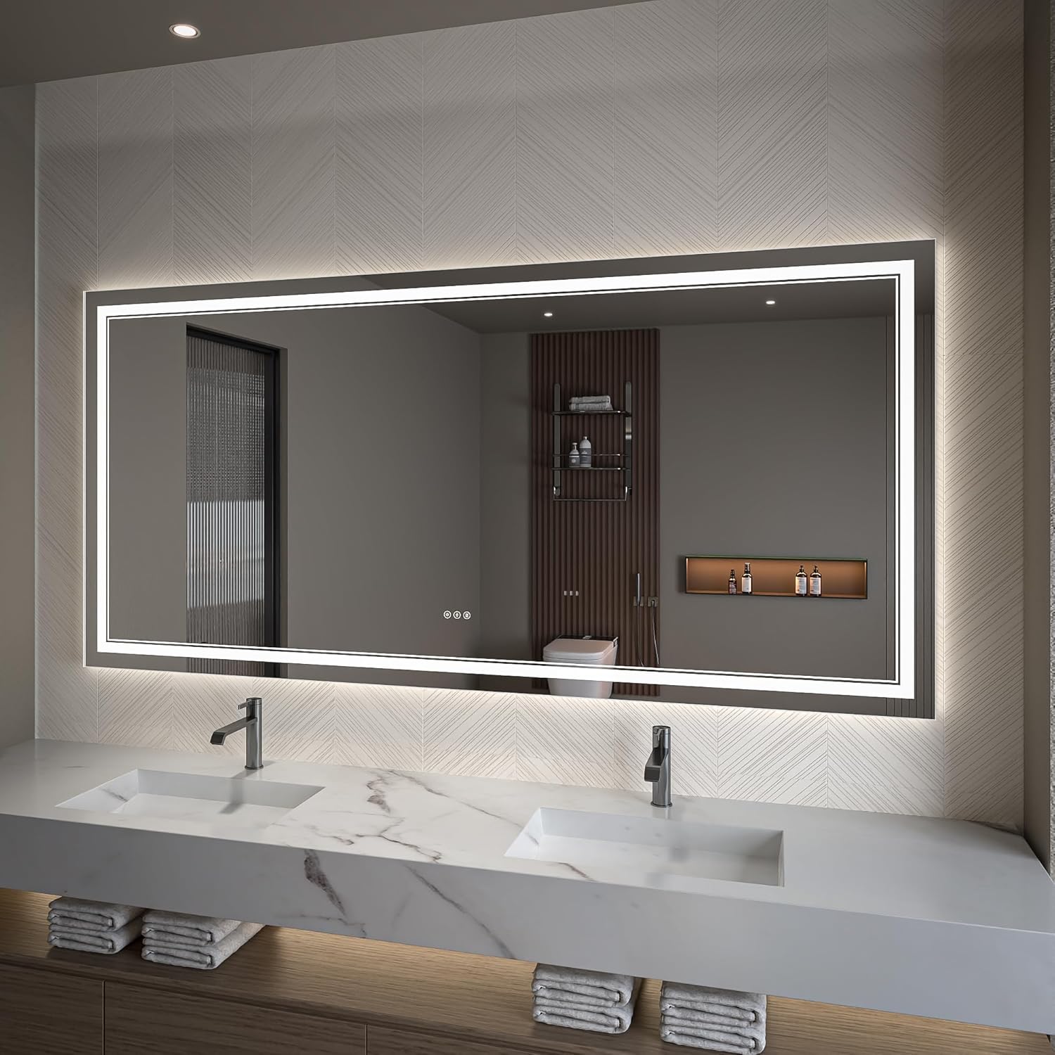 LED Bathroom Mirror – Anti-Fog, Dimmable Front & Backlit Wall Mirror 40” x 84"