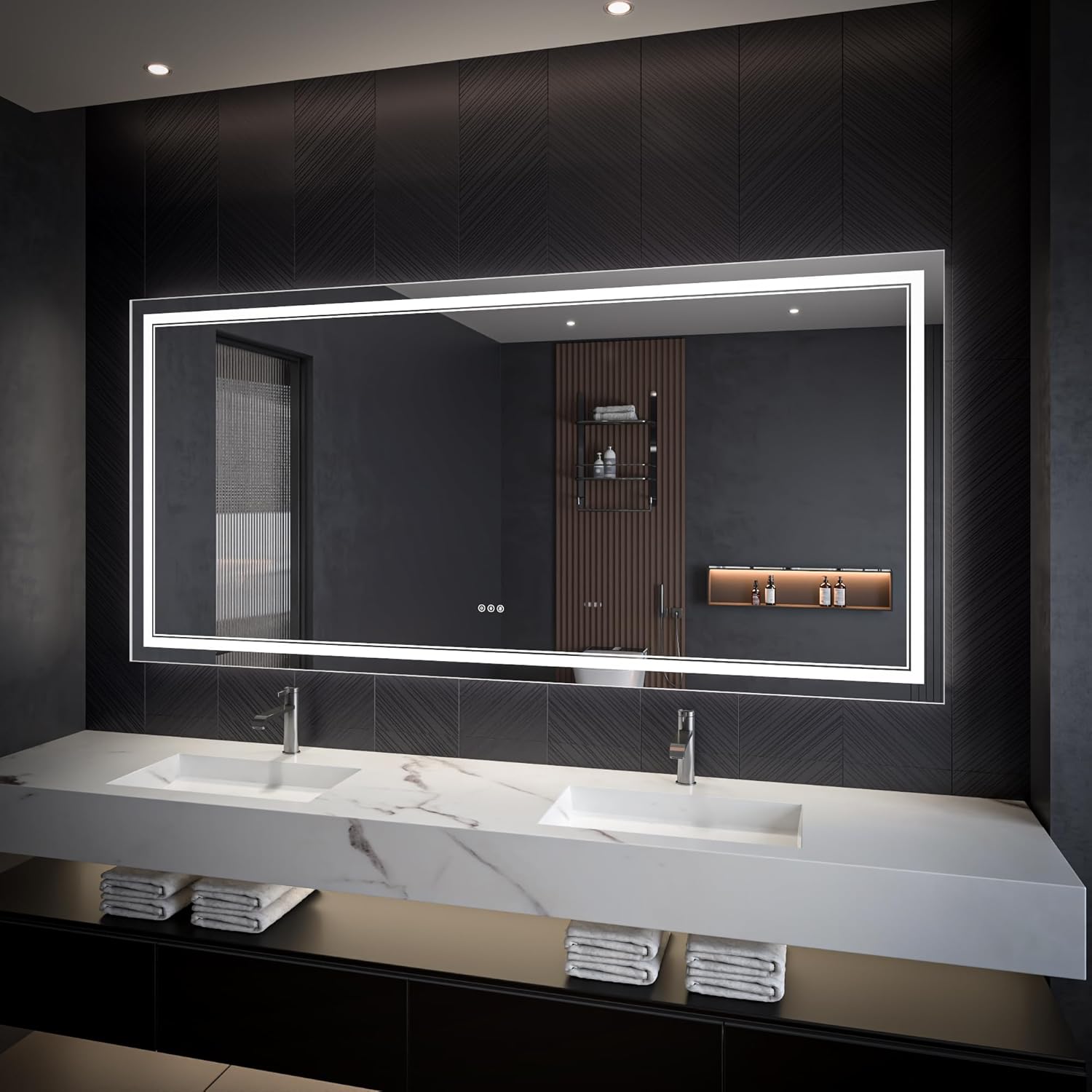 LED Bathroom Mirror – Anti-Fog, Dimmable Front & Backlit Wall Mirror 40” x 84"