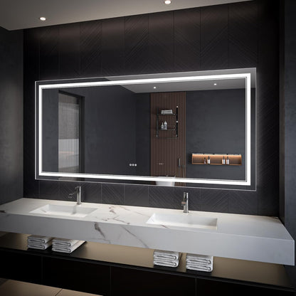 LED Bathroom Mirror – Anti-Fog, Dimmable Front & Backlit Wall Mirror 40” x 84"