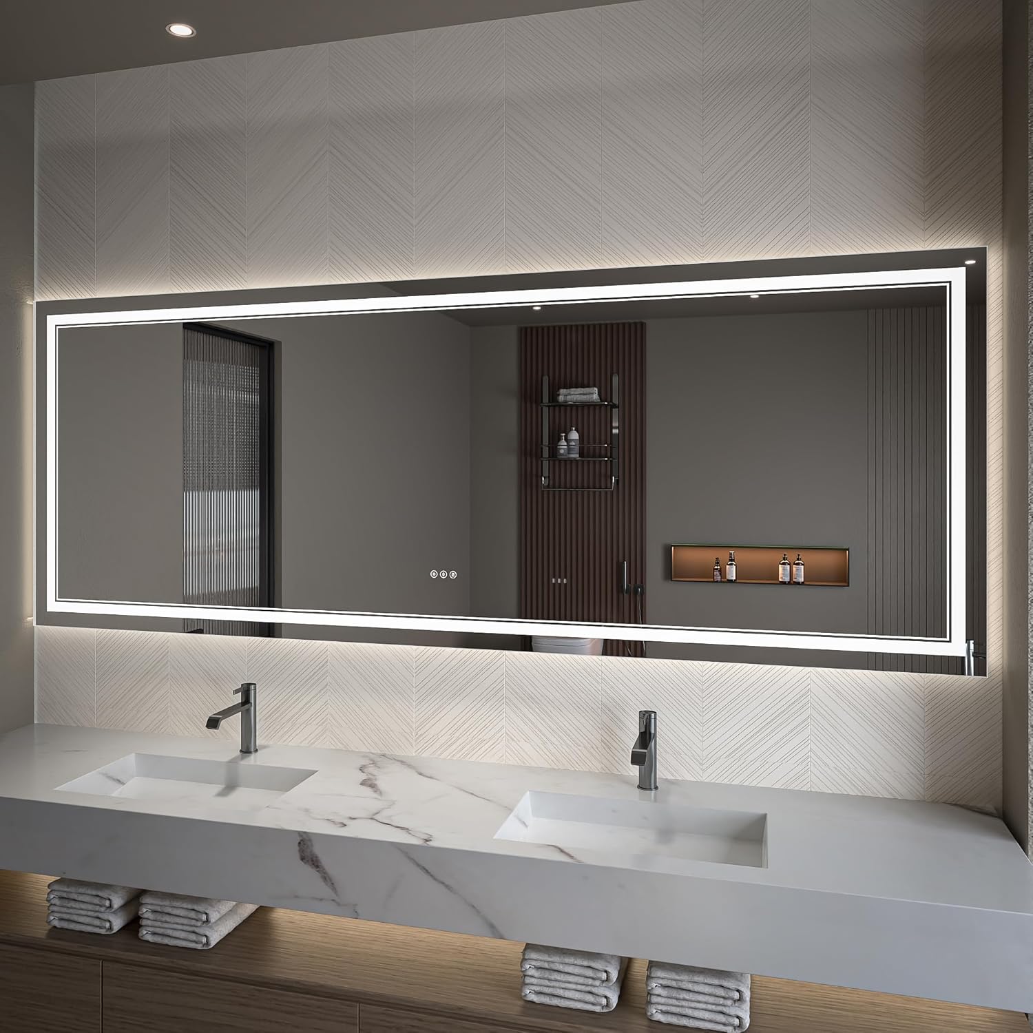 LED Bathroom Mirror – Anti-Fog, Dimmable Front & Backlit Wall Mirror 36” x 96"
