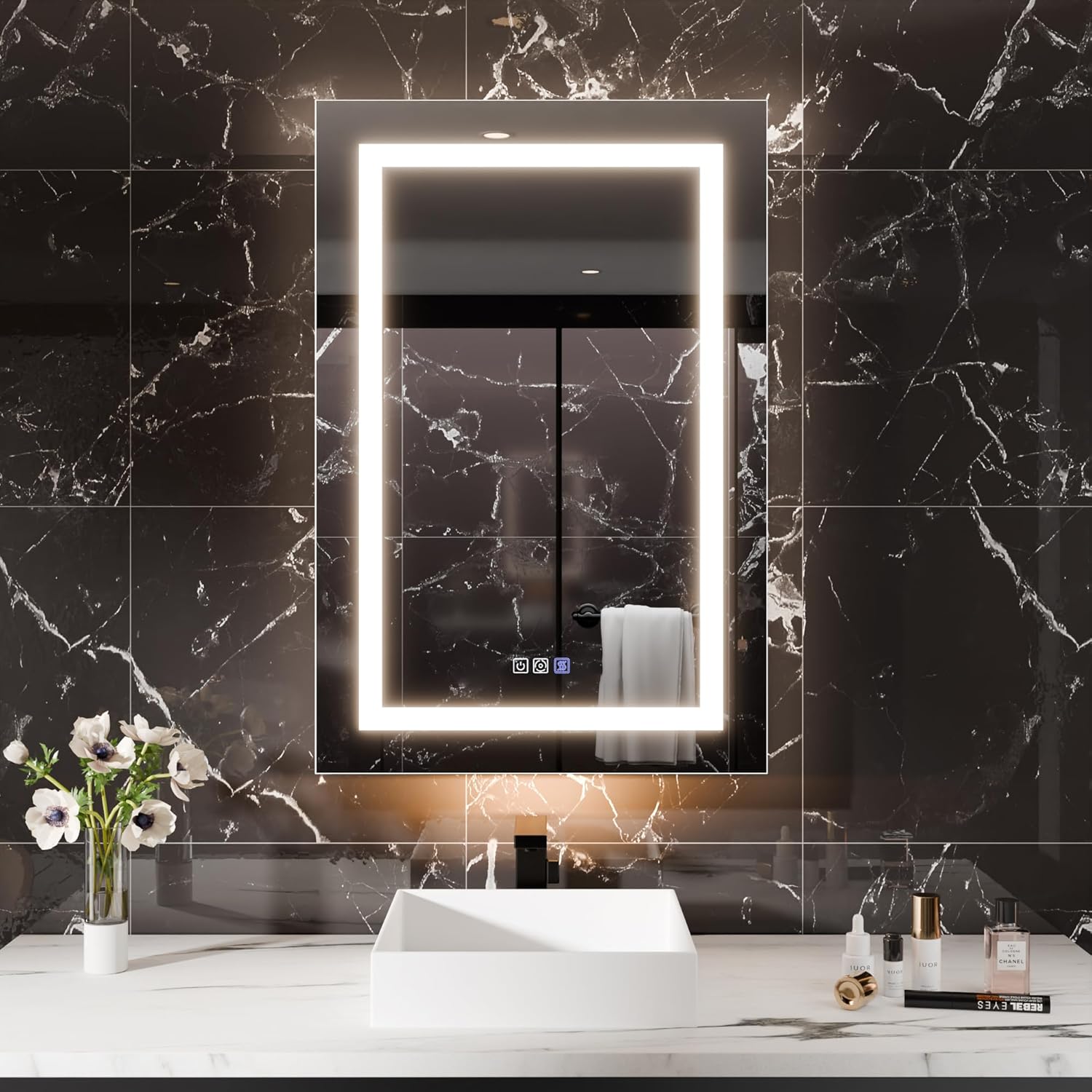 LED Medicine Cabinet with Right-Swing Door, Anti-Fog Mirror, Dimmable Lighting & Built-In Outlets 24" x 36"