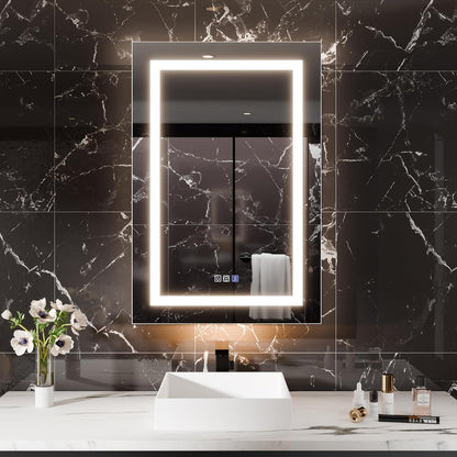 LED Medicine Cabinet with Left-Swing Door, Anti-Fog Mirror, Dimmable Lighting & Built-In Outlets 24" x 36"