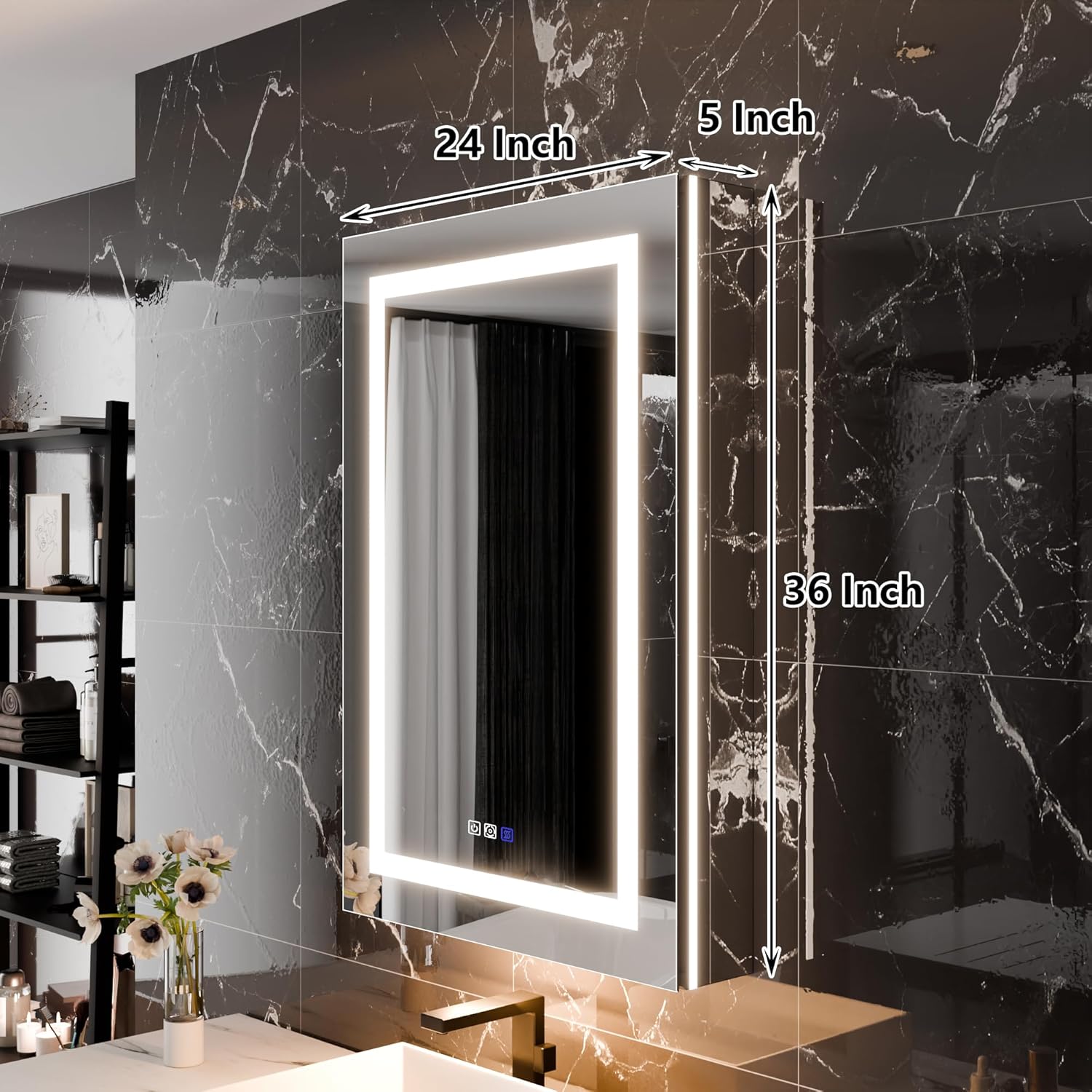 LED Medicine Cabinet with Right-Swing Door, Anti-Fog Mirror, Dimmable Lighting & Built-In Outlets 24" x 36"